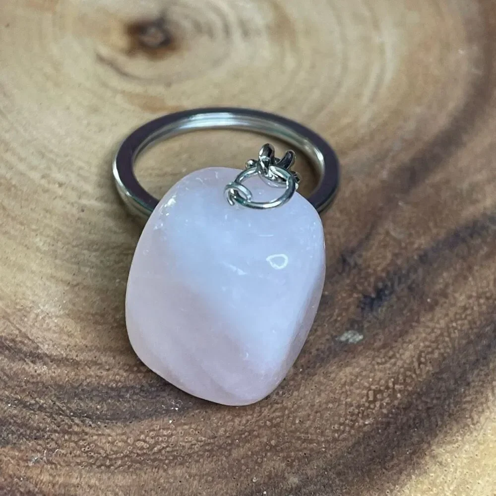 Rose quartz cube keychain key ring pendant chain NEW pink natural